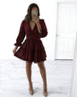 Printed Backless Long Sleeves Wooden Ear Dresses