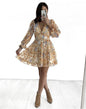 Printed Backless Long Sleeves Wooden Ear Dresses