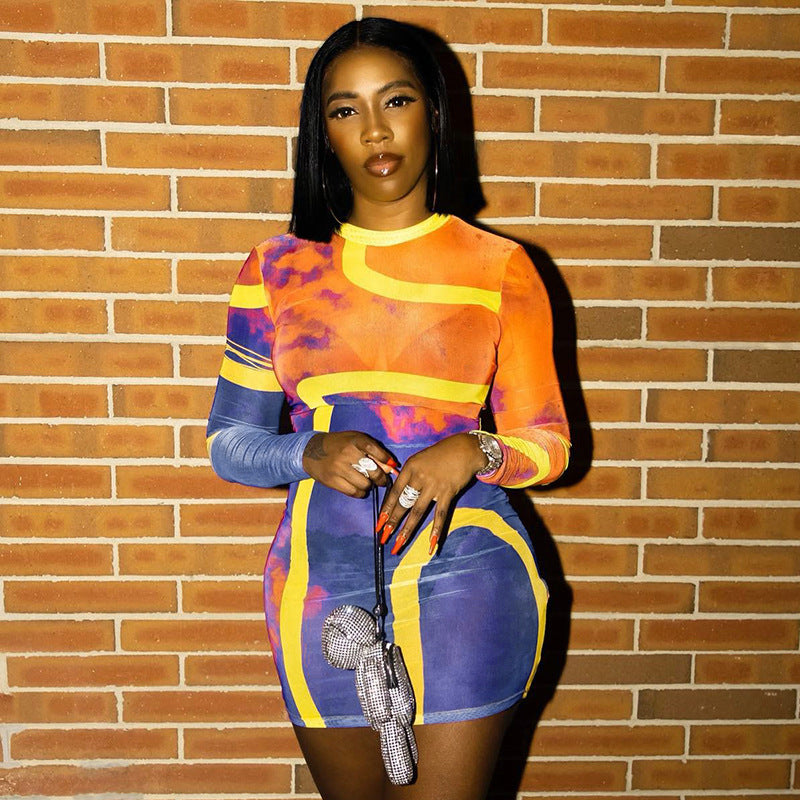 Printed High-waisted Buttock Dress For Women