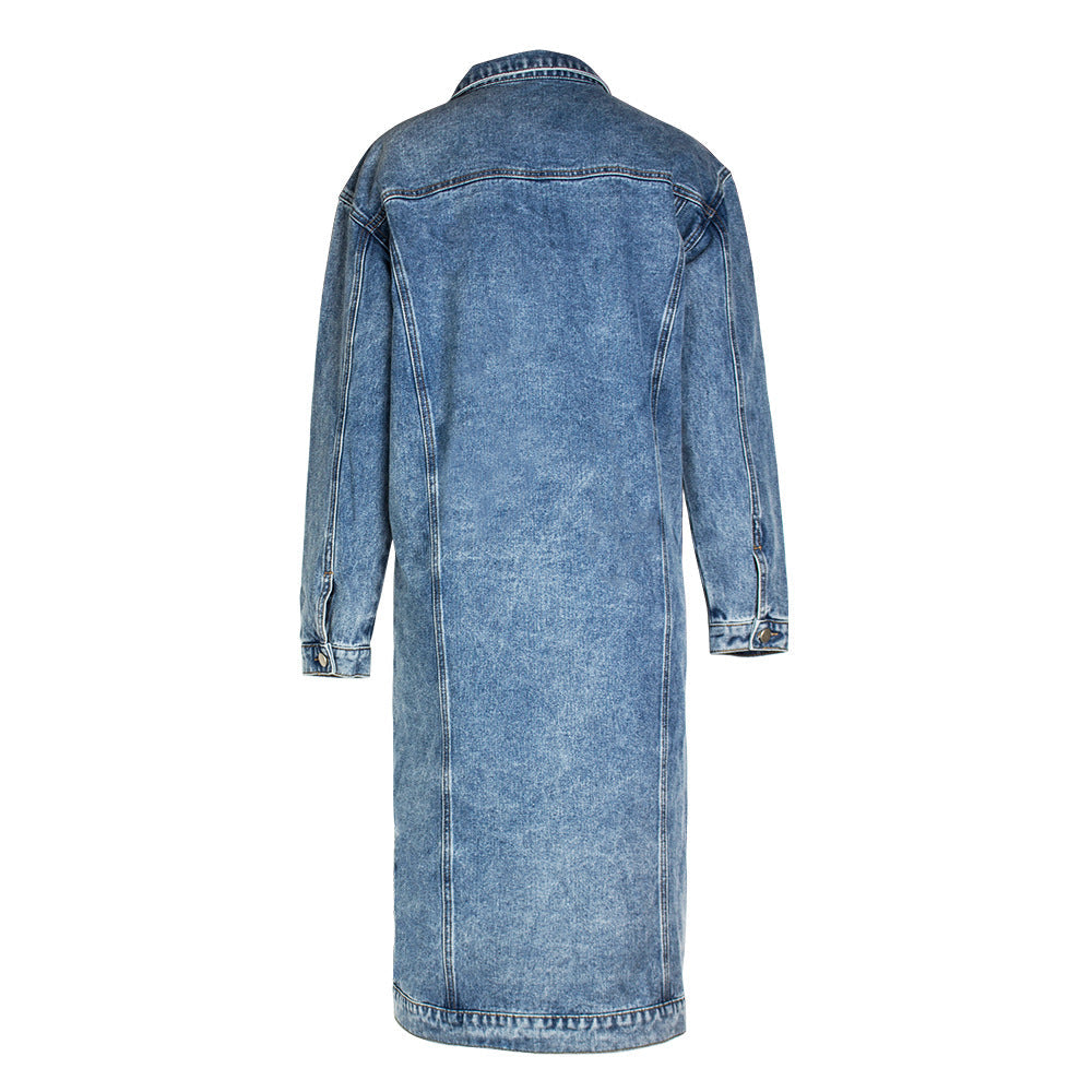 Women's Solid Color Long Sleeve Denim Large Overcoat Loose Jackets