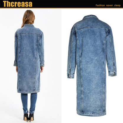Women's Solid Color Long Sleeve Denim Large Overcoat Loose Jackets