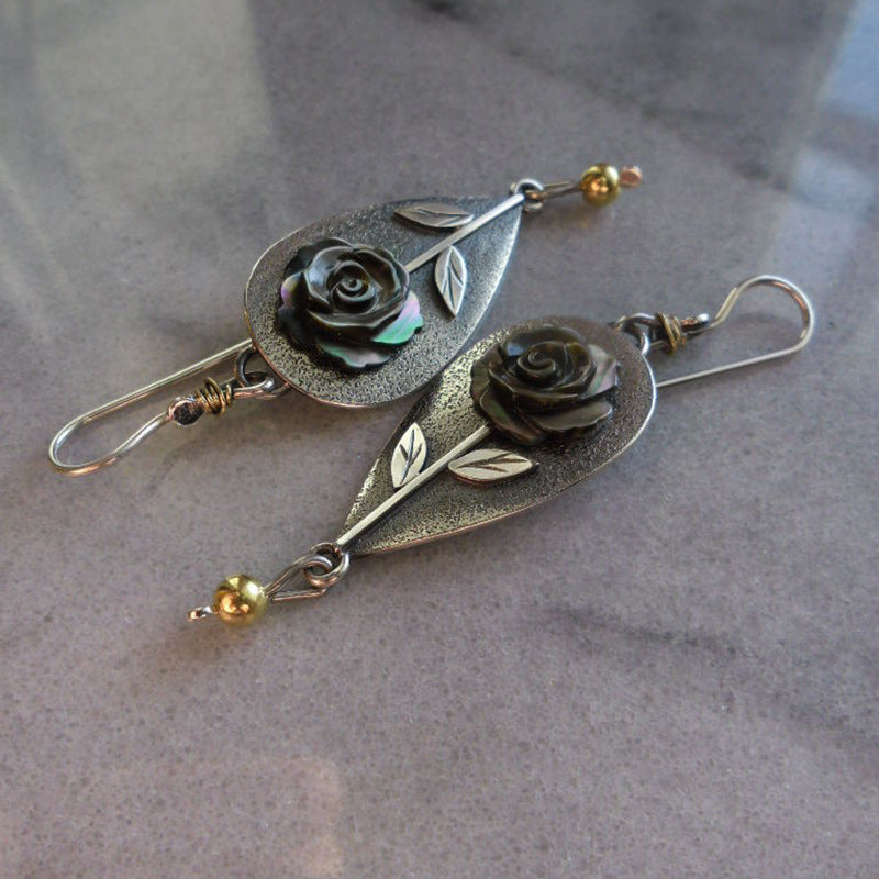 Retro Water Drop Three-dimensional Rose Flower Creative Female Earrings