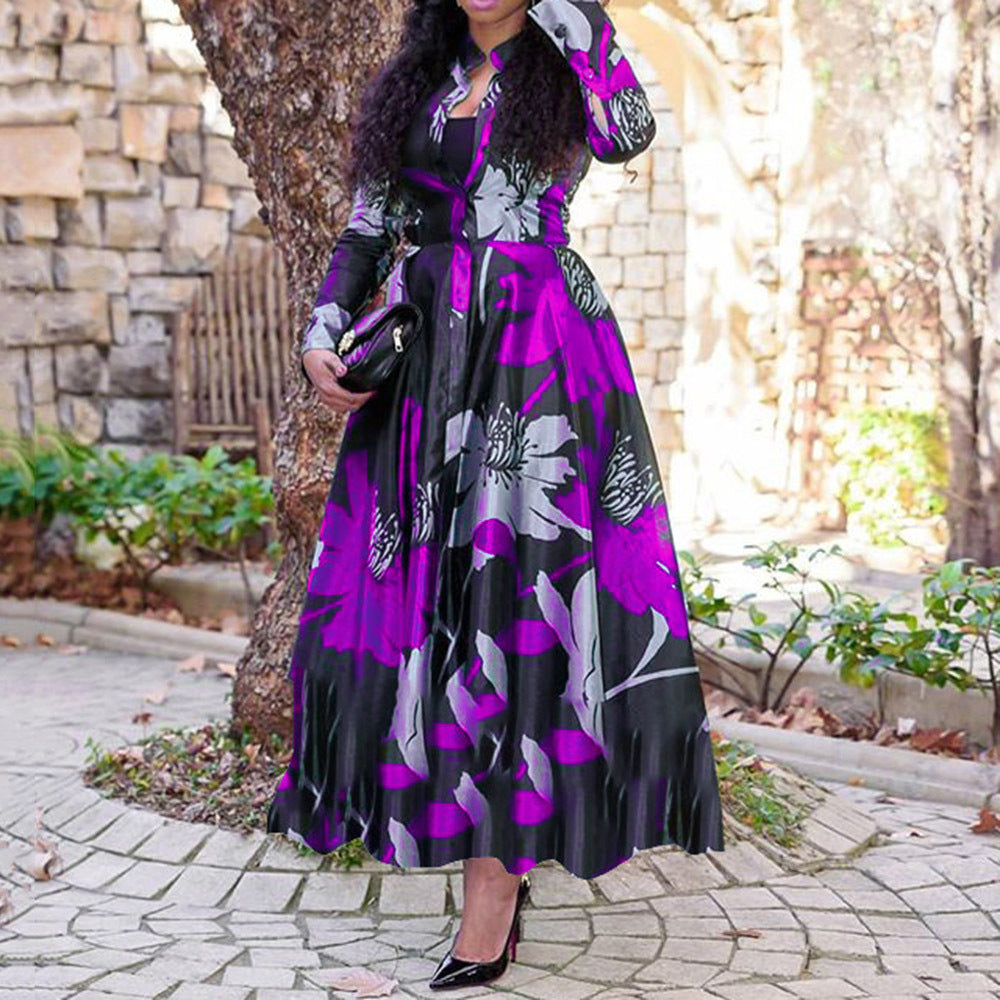Digital Printing Four-sided Stretch Wide Hem Dresses