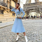 Women's Elegant Long-sleeved Wrapped Chest Mid-length Knitted Pleated Dresses