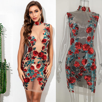 Women's Sexy Mesh Sequins Dress Nightclub Dresses