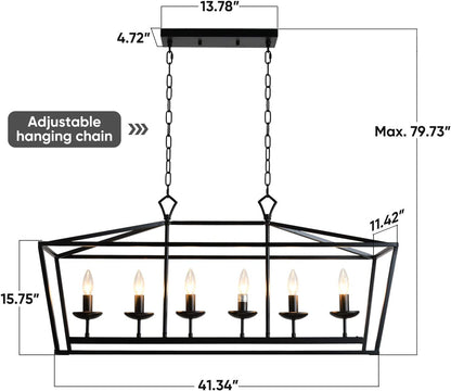 6-Light Black Linear Candle Chandelier
