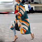 Women's Long Bell Sleeve Printed Loose Trench Coats