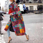 Women's Long Bell Sleeve Printed Loose Trench Coats