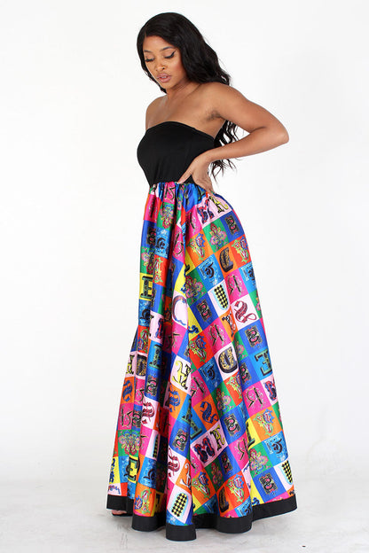 Black & Multicolor Multiprint Tube Maxi  Dress