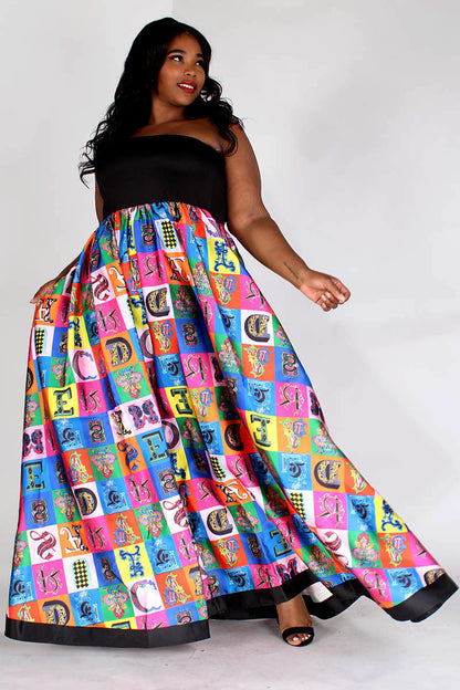 Black & Multicolor Multiprint Tube Maxi  Dress