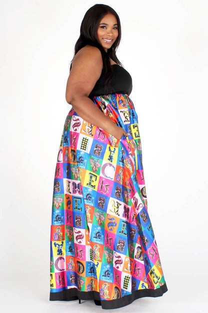 Black & Multicolor Multiprint Tube Maxi  Dress
