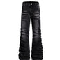 Mens Niche Designer-style Heavy-pleated Textured Denim Jeans