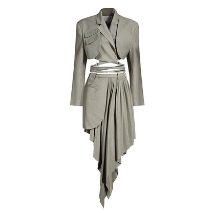 Women's Two-piece Asymmetric Design Sense Fried Street Suits
