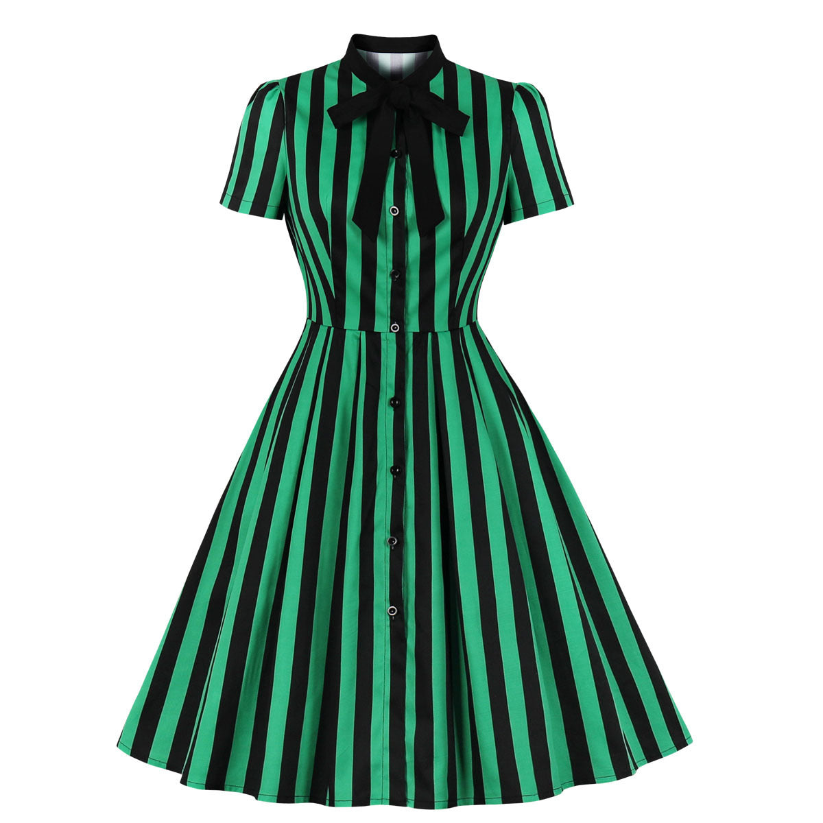 Women's Short-sleeved Retro Black Striped Dress Dresses