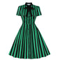 Women's Short-sleeved Retro Black Striped Dress Dresses