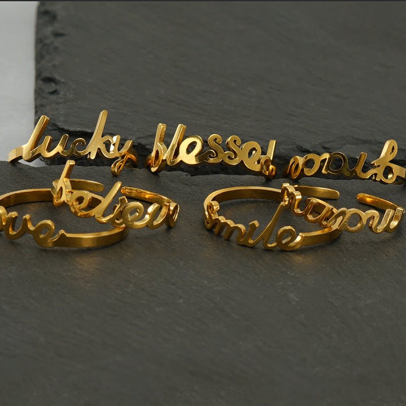 New Stainless Steel English Letters Ring