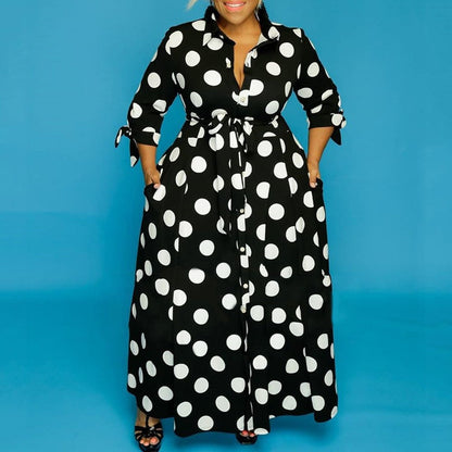 Shirt Long Sleeve Dotted Prints Dress Plus Size