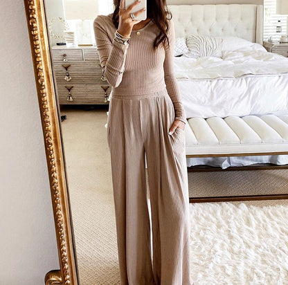 Neck Long Sleeve Two-piece Set Slim Suits