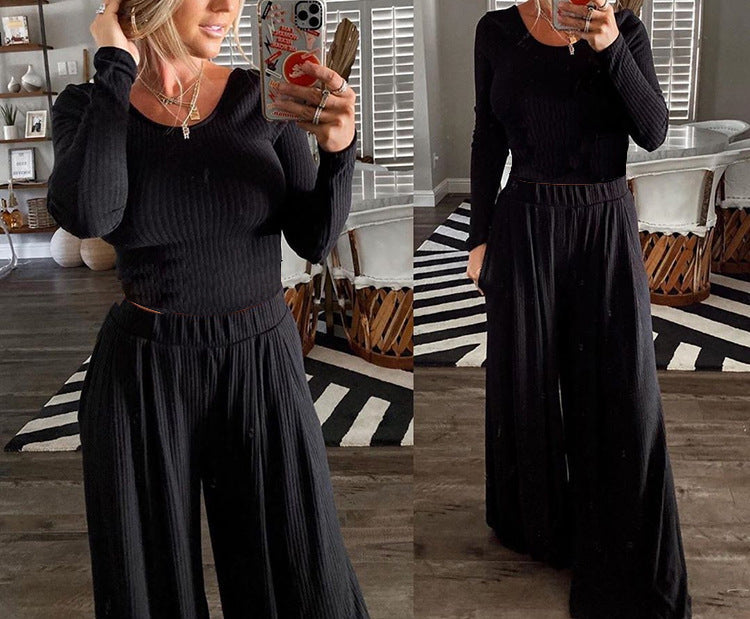 Neck Long Sleeve Two-piece Set Slim Suits