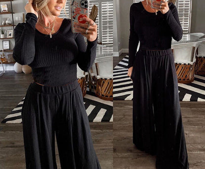 Neck Long Sleeve Two-piece Set Slim Suits