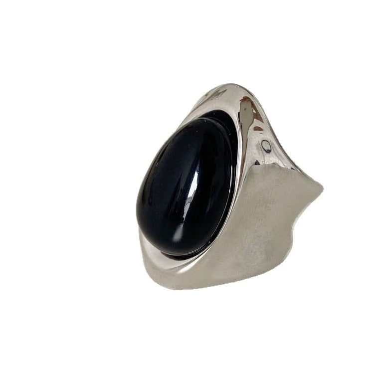 Obsidian Irregular Wide Surface Line Ring