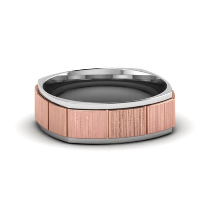 2 Tone Gold Texture Square Band Ring