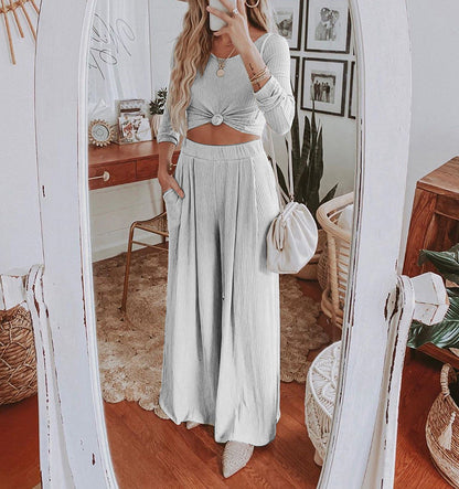 Neck Long Sleeve Two-piece Set Slim Suits