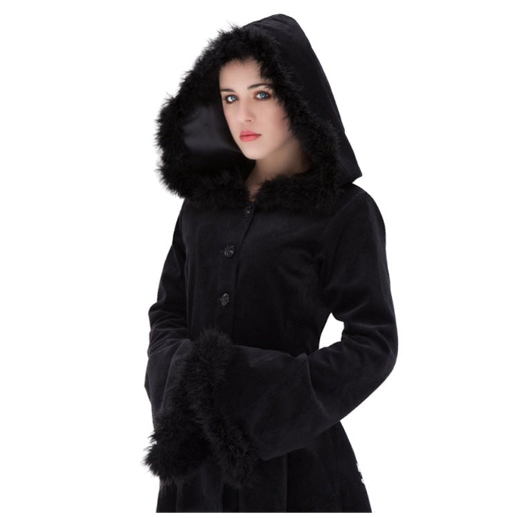 Women's Fur Collar Hood Single-breasted Large Swing Coats