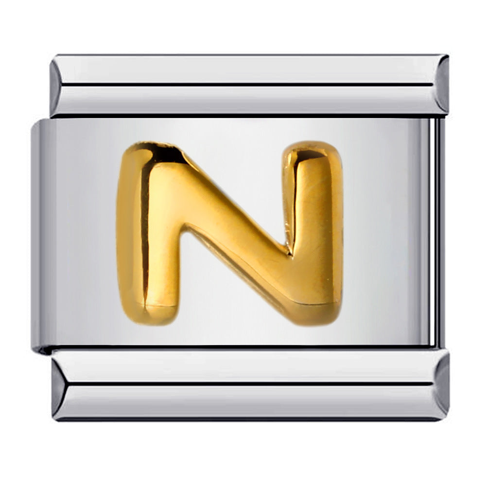 Titanium Steel Gold-plated Raised English Letters DIY Italian Module