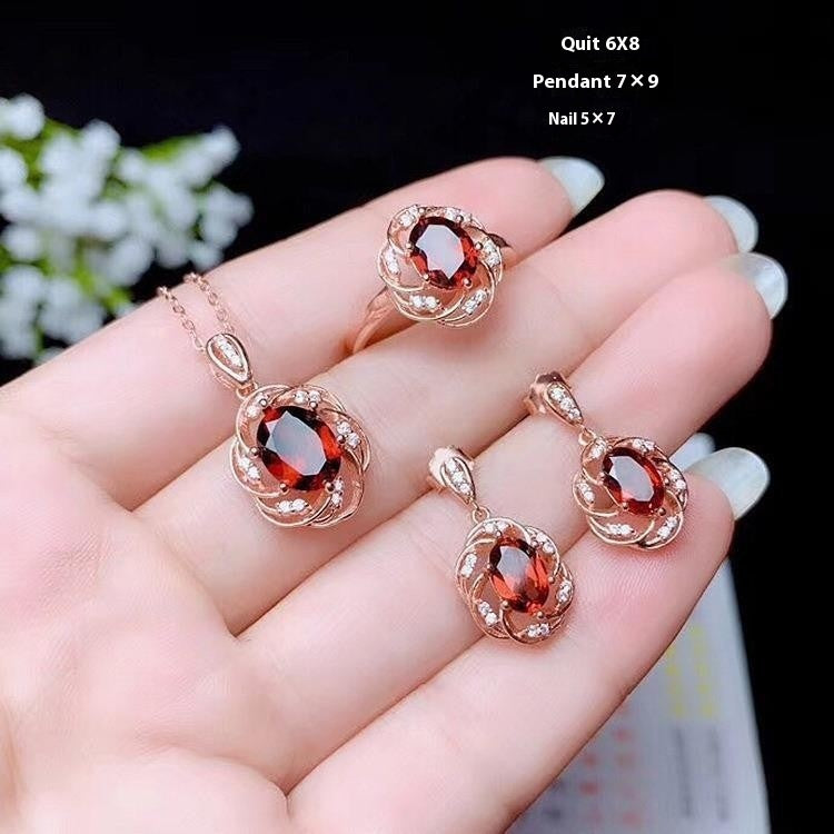 Ring Necklace Ear Stud Luxury Colored Gems Suit