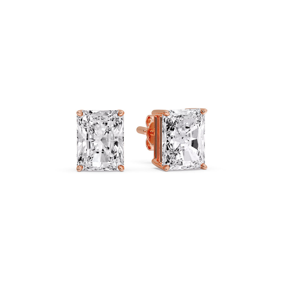 IGI Certified Basket Stud Earrings Set With Radiant Cut Diamonds