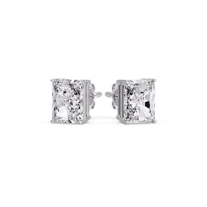 IGI Certified Basket Stud Earrings Set With Radiant Cut Diamonds