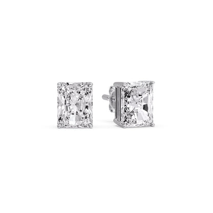 IGI Certified Basket Stud Earrings Set With Radiant Cut Diamonds