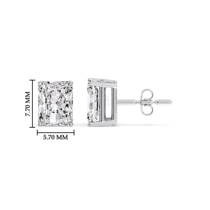 IGI Certified Basket Stud Earrings Set With Radiant Cut Diamonds