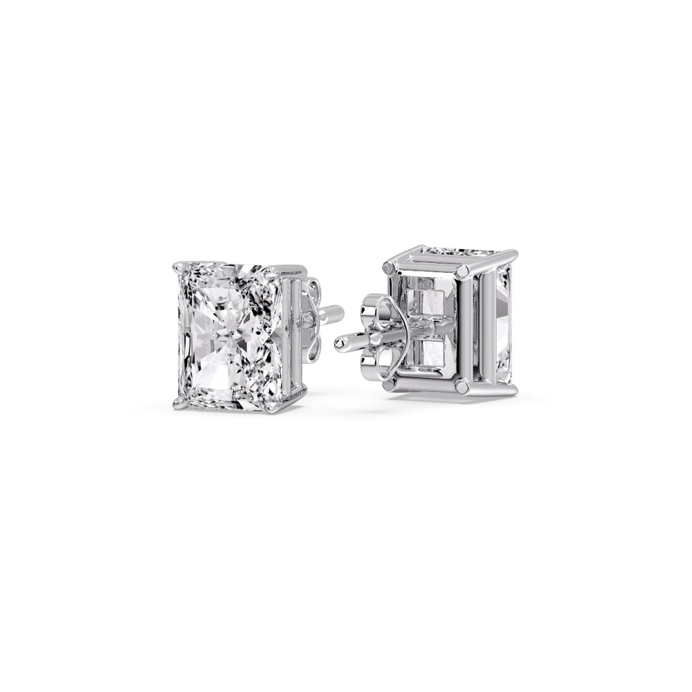 IGI Certified Basket Stud Earrings Set With Radiant Cut Diamonds