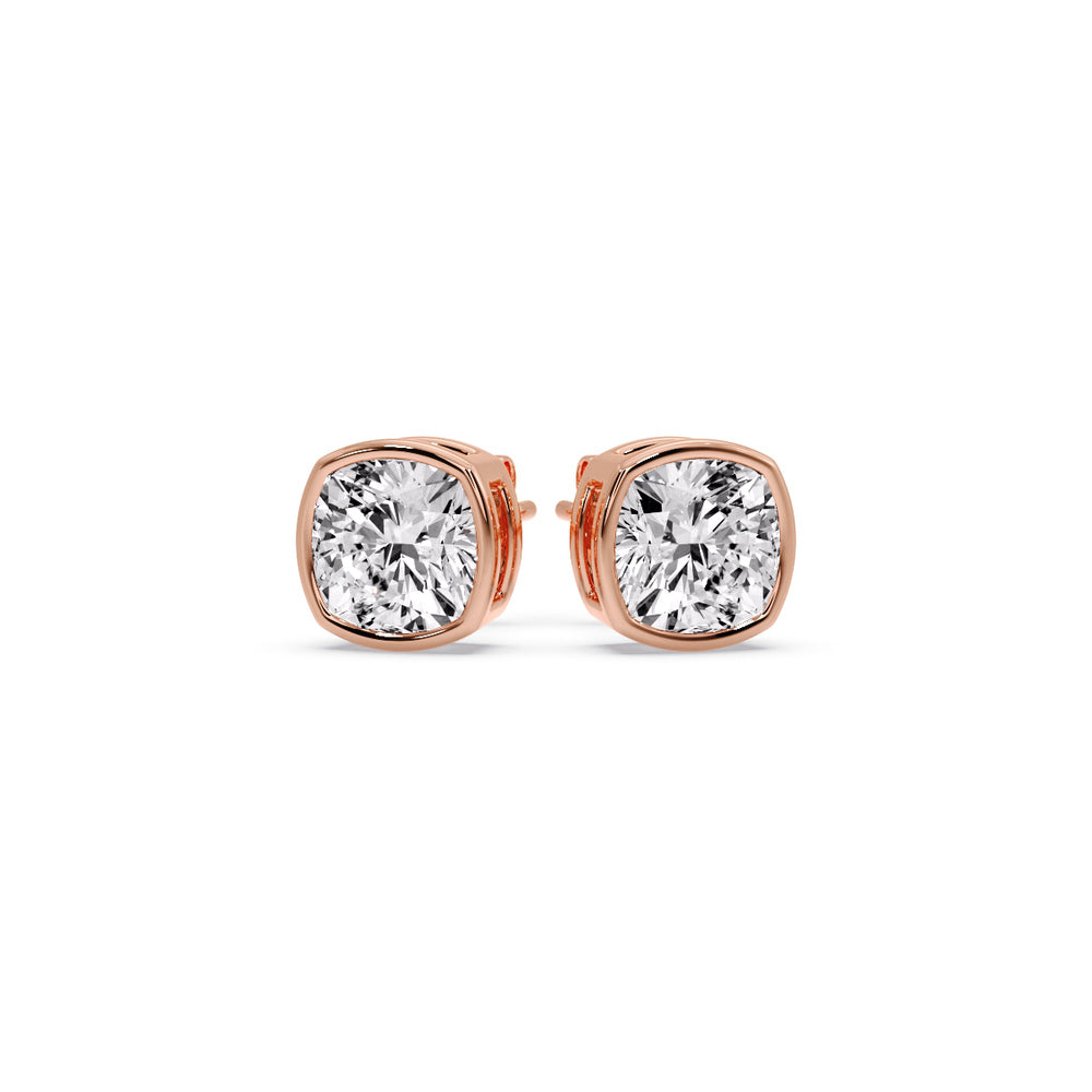 Cushion Diamond Bezel Set Solitaire Certified Stud Earrings