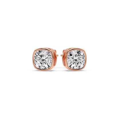Cushion Diamond Bezel Set Solitaire Certified Stud Earrings