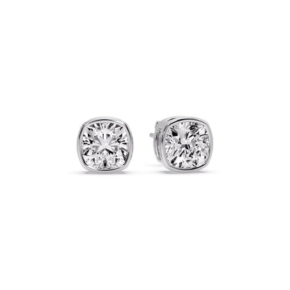 Cushion Diamond Bezel Set Solitaire Certified Stud Earrings