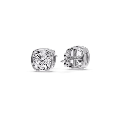 Cushion Diamond Bezel Set Solitaire Certified Stud Earrings