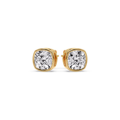 Cushion Diamond Bezel Set Solitaire Certified Stud Earrings