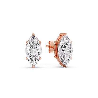 6 Prong Marquise Diamonds Solitaire Stud Earring in Basket Setting