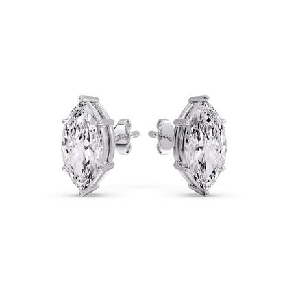6 Prong Marquise Diamonds Solitaire Stud Earring in Basket Setting
