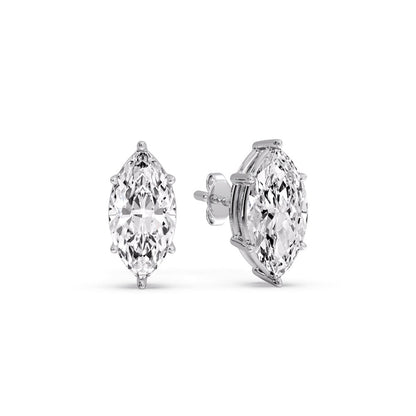 6 Prong Marquise Diamonds Solitaire Stud Earring in Basket Setting