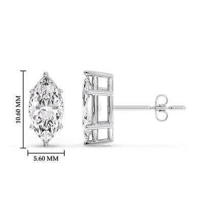 6 Prong Marquise Diamonds Solitaire Stud Earring in Basket Setting