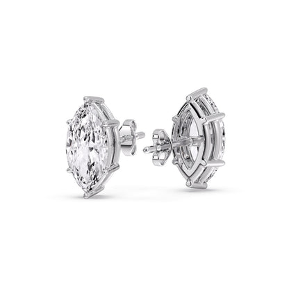 6 Prong Marquise Diamonds Solitaire Stud Earring in Basket Setting