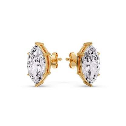6 Prong Marquise Diamonds Solitaire Stud Earring in Basket Setting