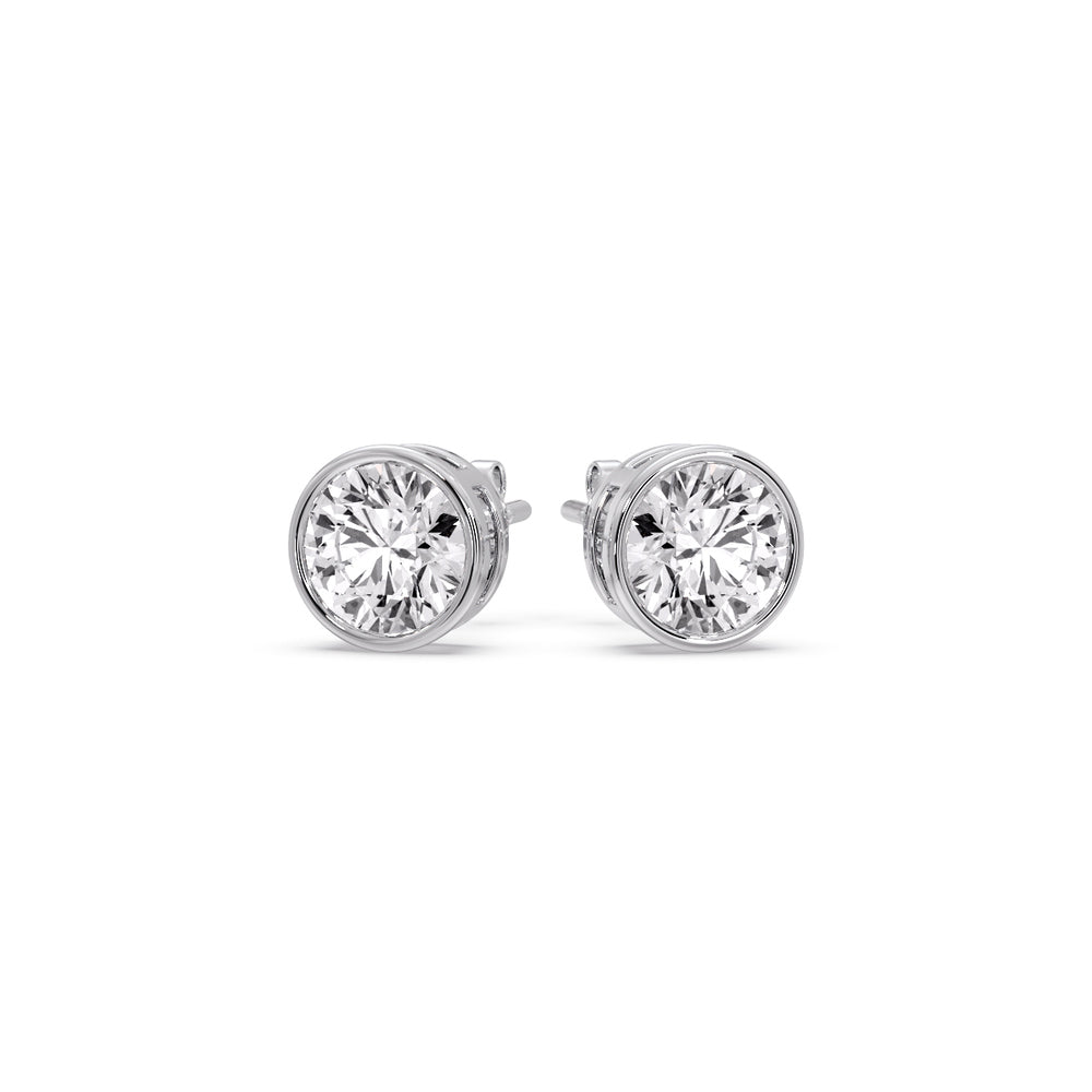 Bezel-Set Brilliant Round Diamond Solitaire Stud Earrings [IGI Certified]
