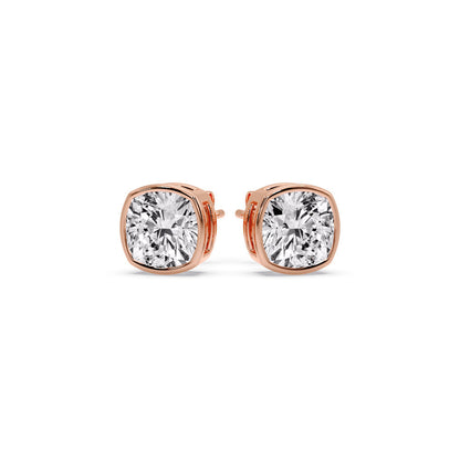 Cushion Diamond Bezel Set Solitaire Certified Stud Earrings