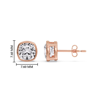 Cushion Diamond Bezel Set Solitaire Certified Stud Earrings