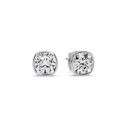 Cushion Diamond Bezel Set Solitaire Certified Stud Earrings